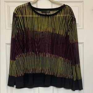 Women's Black and Purple Striped Mesh Top